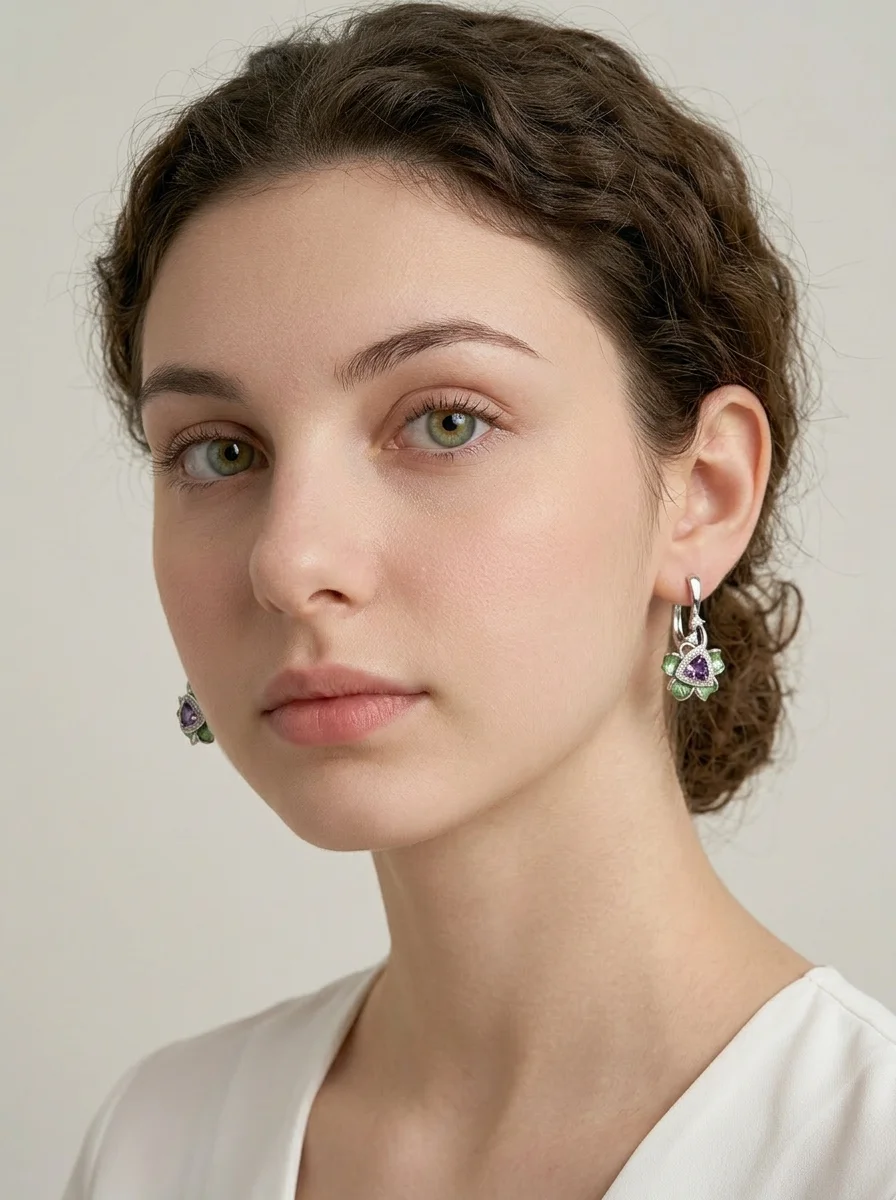 Серьги "Мерседес" с аметистом и бриллиантами